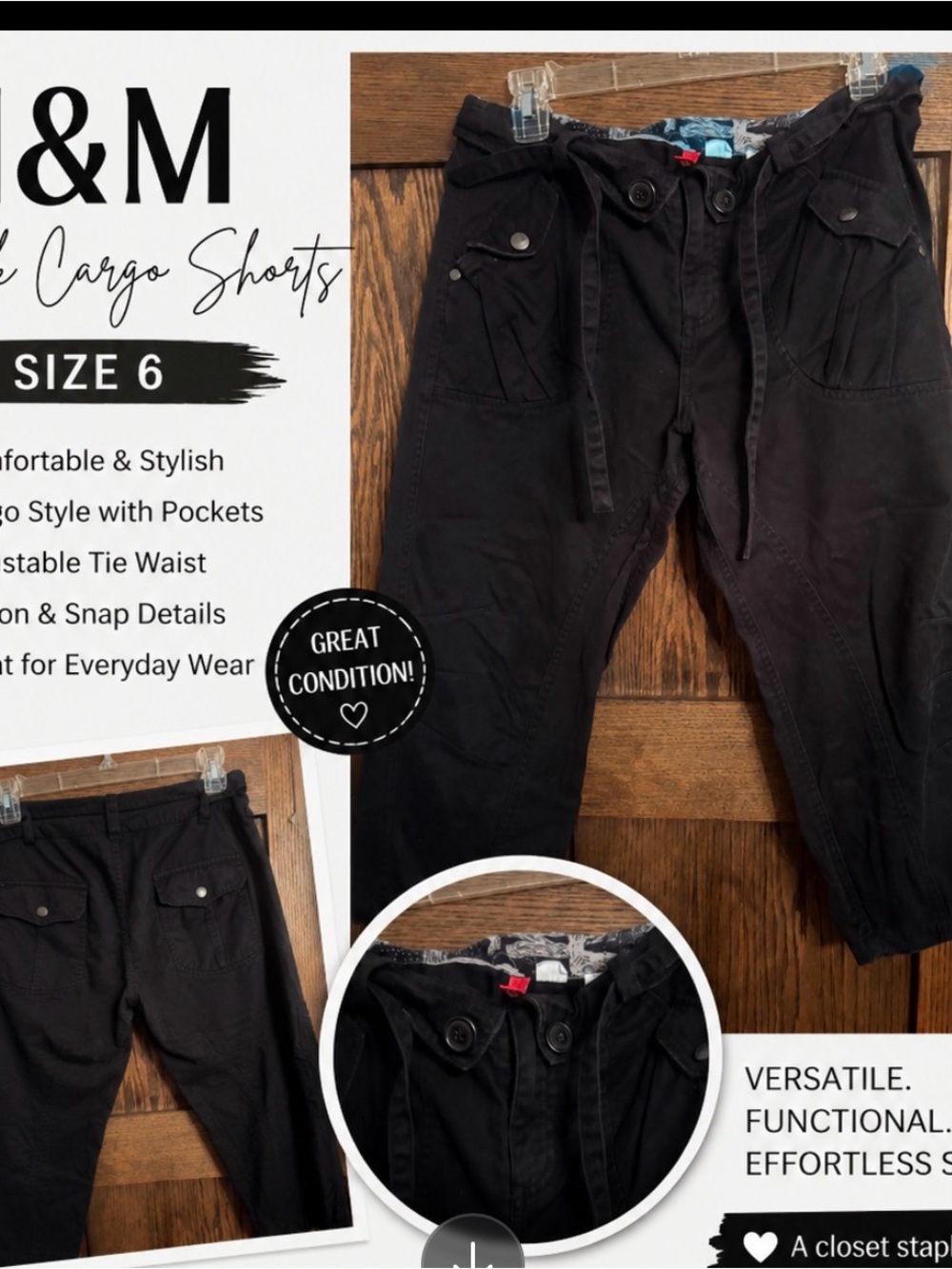 H&M Black Men’s Cargo Pants with Utility Pockets